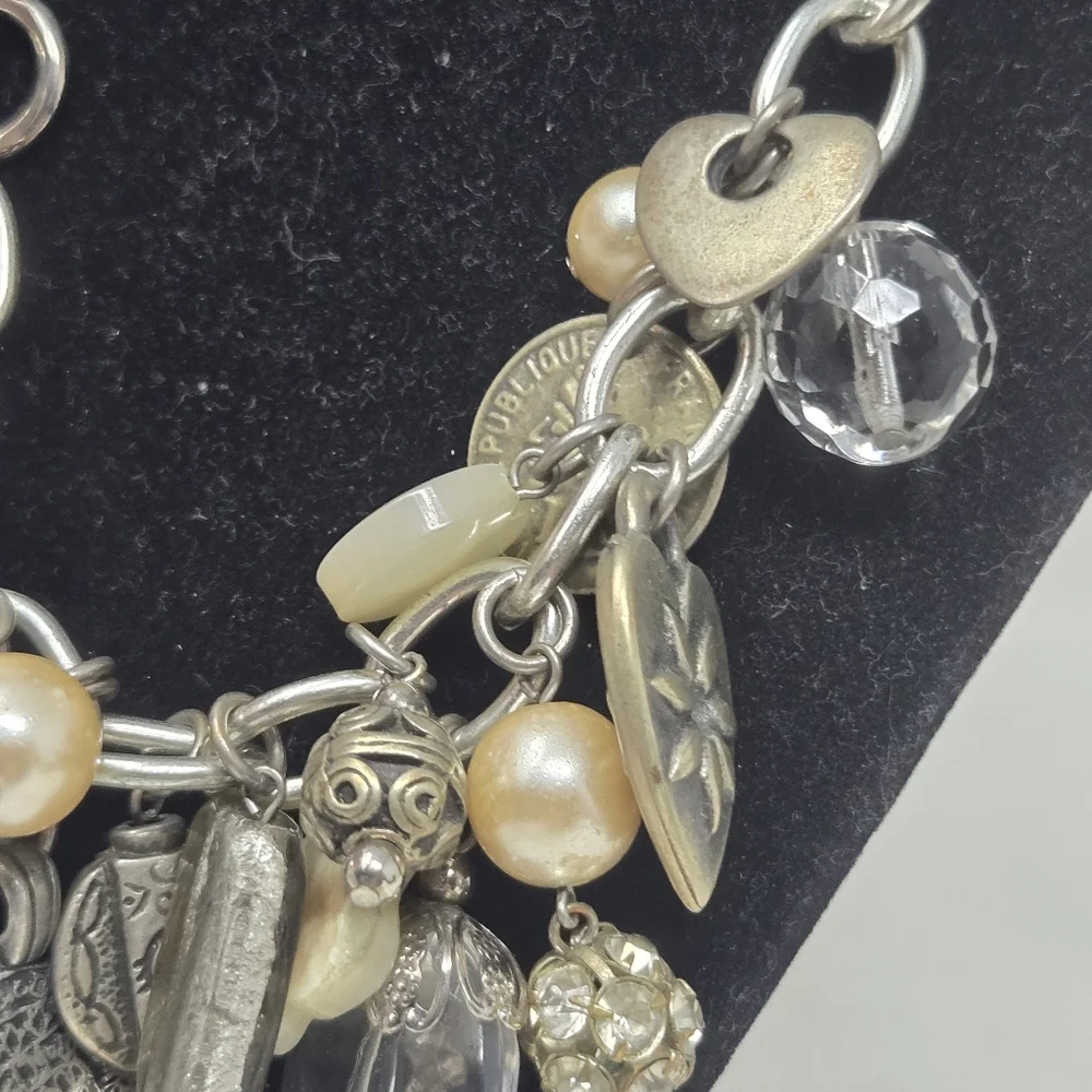 Chunky Silver‎ Chain Necklace Large Heart Charms Vintage Y2K Style Statement